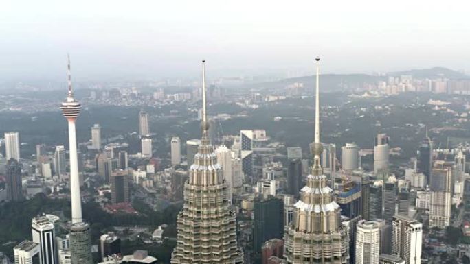 双子塔鸟瞰图。马来西亚吉隆坡市中心