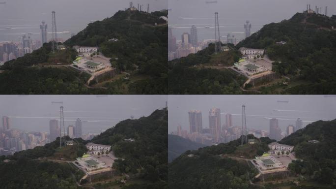 香港空中v89特写鸟景低飞在太平山花园一带
