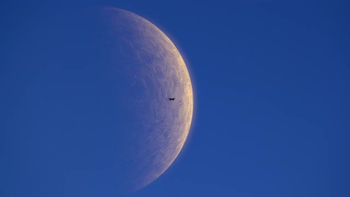 飞机飞越大月亮背景