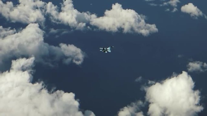 一架战斗机飞过一朵云