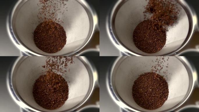 超级慢动作 | 研磨咖啡倒入咖啡过滤器