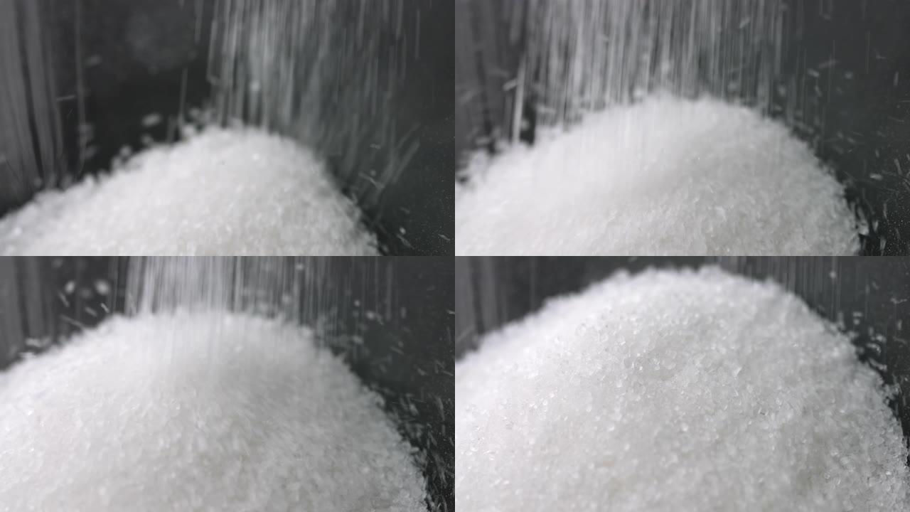 糖落在黑色背景上白糖白糖素材白糖视频