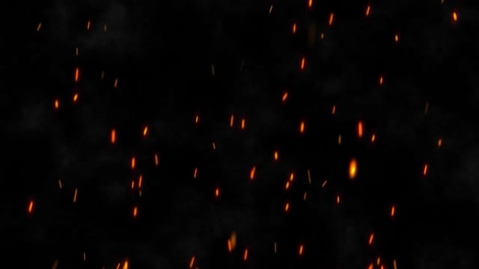 现实燃烧的热火花从夜空中的大火中升起。4K