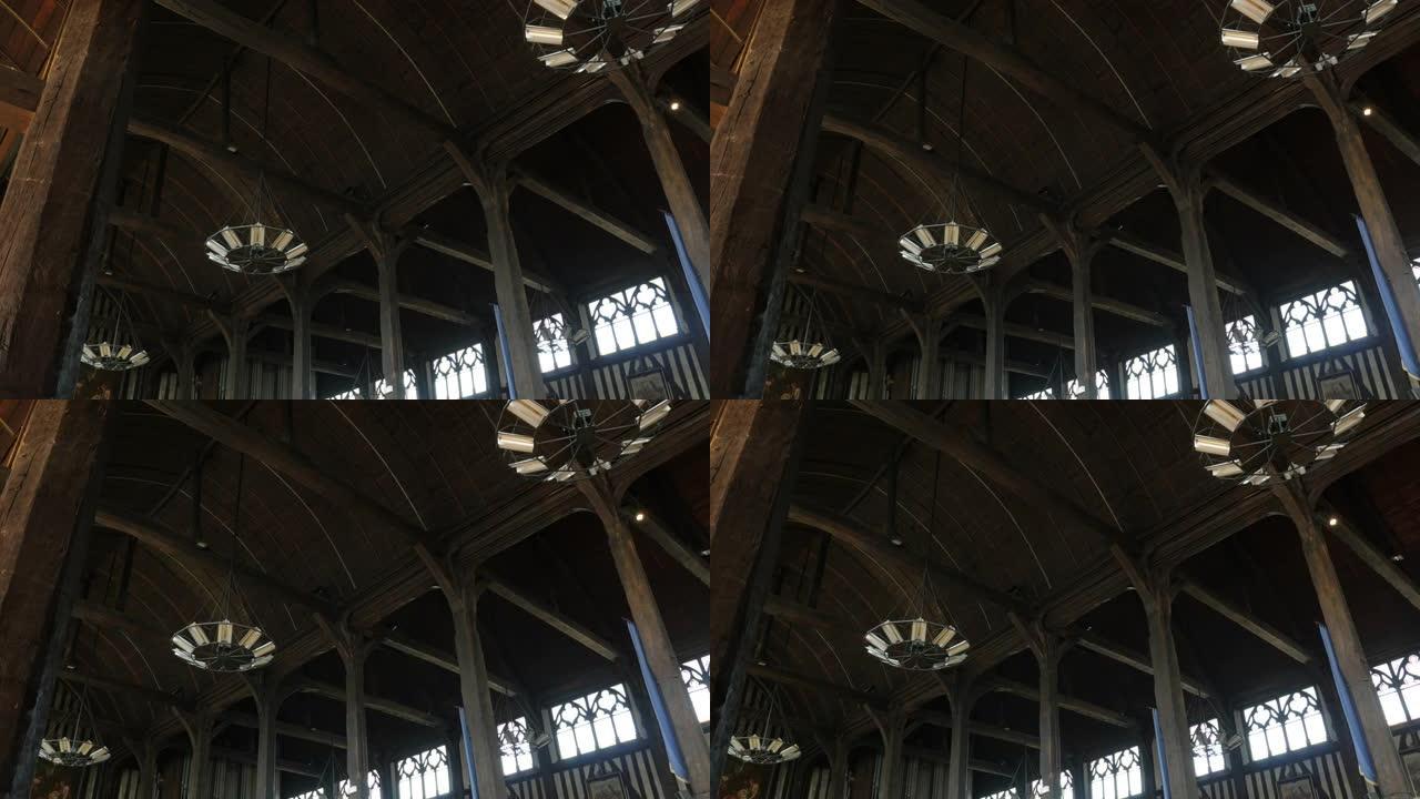 法国著名诺曼底港的木制教堂天花板建筑和圣凯瑟琳教堂的教堂