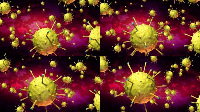 冠状病毒新型冠状病毒肺炎综合征医学3D动画。大流行性疾病