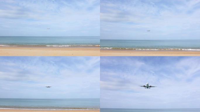 飞机降落在泰国迈考海滩的普吉岛机场。