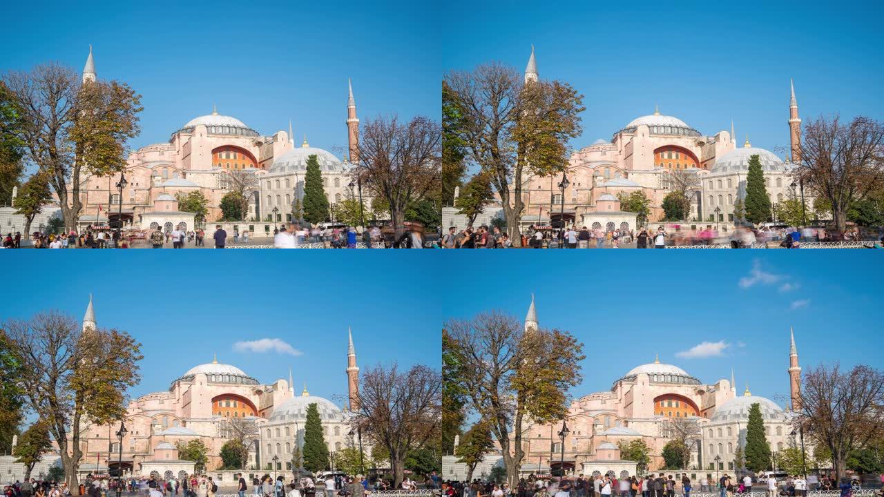 时间流逝: 人群走在伊斯坦布尔市国际清真寺前