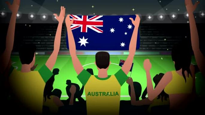 卡通欢呼足球球迷拥挤澳大利亚足球动画