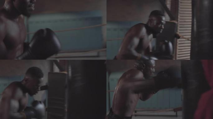 美国黑人战士在拳击俱乐部疯狂出气筒