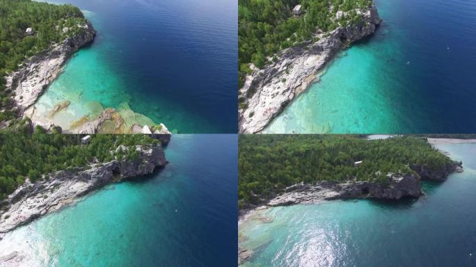 无人机在加拿大布鲁斯半岛的旅游景点上方垂直拍摄