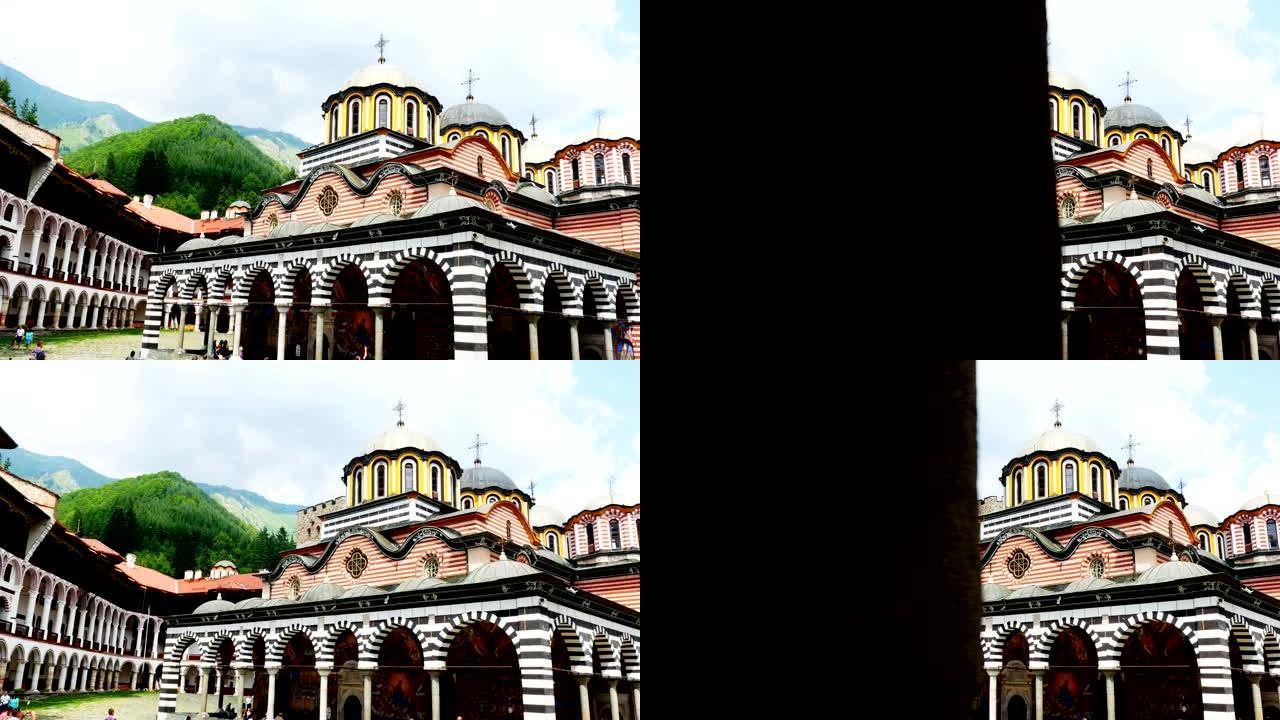 里拉修道院的外观 -- 保加利亚最大最著名的东正教修道院，4k