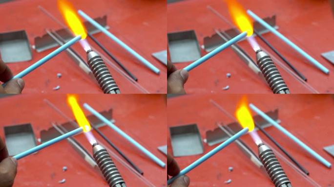 4k燃气燃烧器视频，手工从玻璃吹制工艺产品。