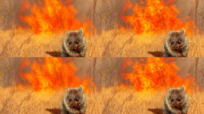 澳大利亚袋熊野生动物在火电影剪辑