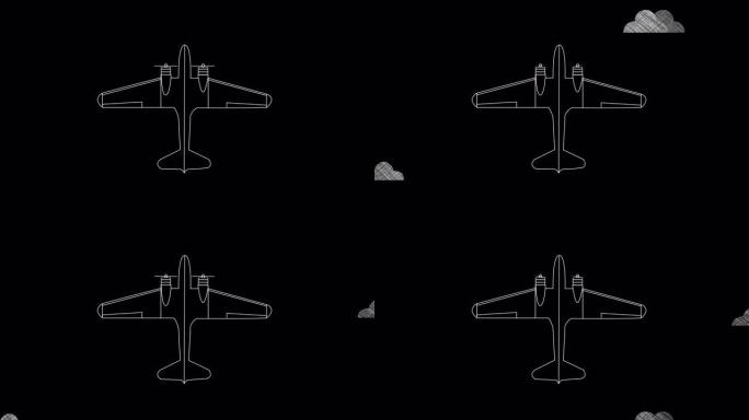 动画道格拉斯DC-3平面轮廓画和飞行