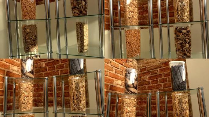 各种生物颗粒的透明盒子生态生物燃料