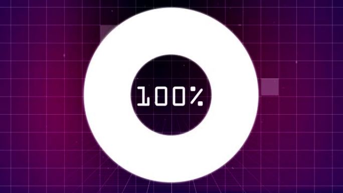 从0下载到100% 圈与嘶嘶作响的方形落在紫色ba的网格后面