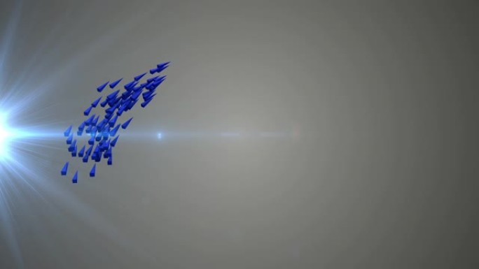 蓝色箭头在灰色背景上群飞，循环3D动画上有光