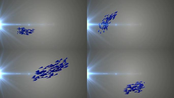 蓝色箭头在灰色背景上群飞，循环3D动画上有光