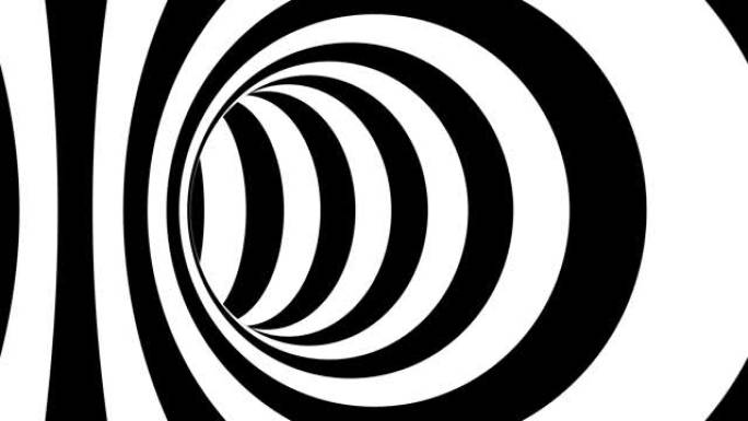 黑白迷幻的视错觉。抽象催眠动画背景。螺旋几何循环单色壁纸