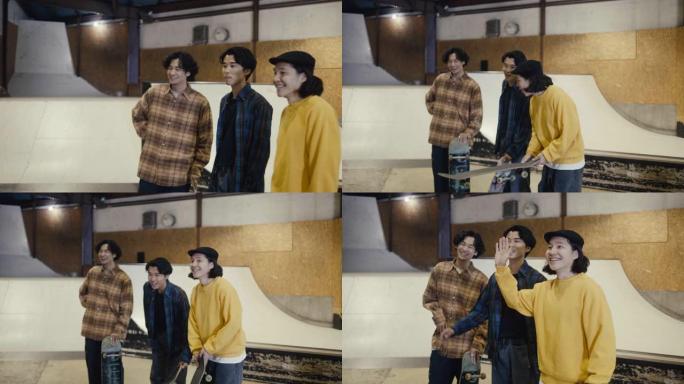 日本青少年在滑板场为朋友欢呼
