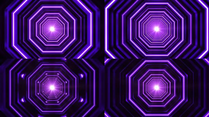 紫色几何形状环形霓虹灯隧道