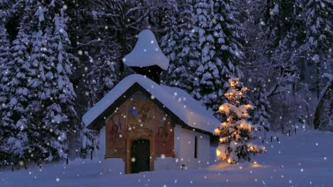 冬天有圣诞树的教堂