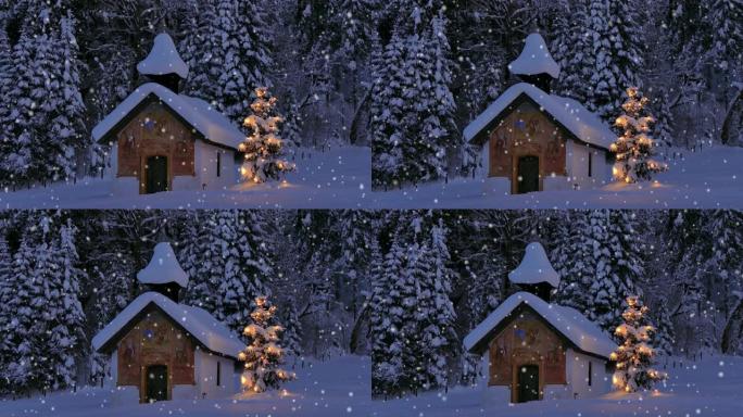 冬天有圣诞树的教堂
