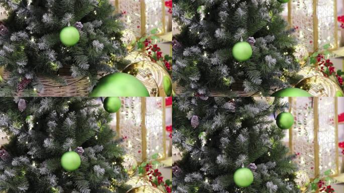 绿色调的圣诞树，人们在寒假购物