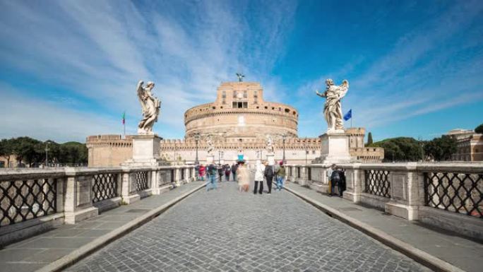 罗马-圣安杰洛城堡和台伯河-时间推移- 4K 30p