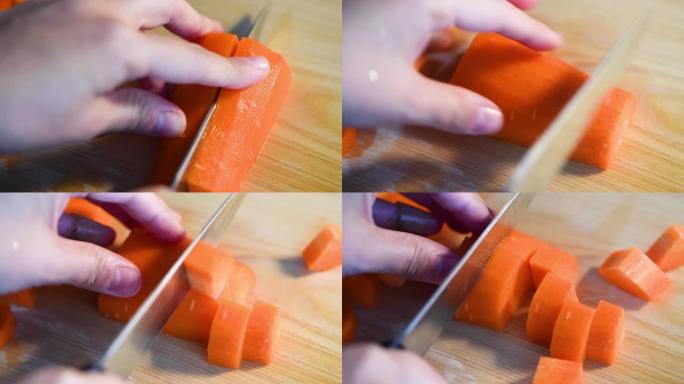 切胡萝卜菜刀菜板视频素材