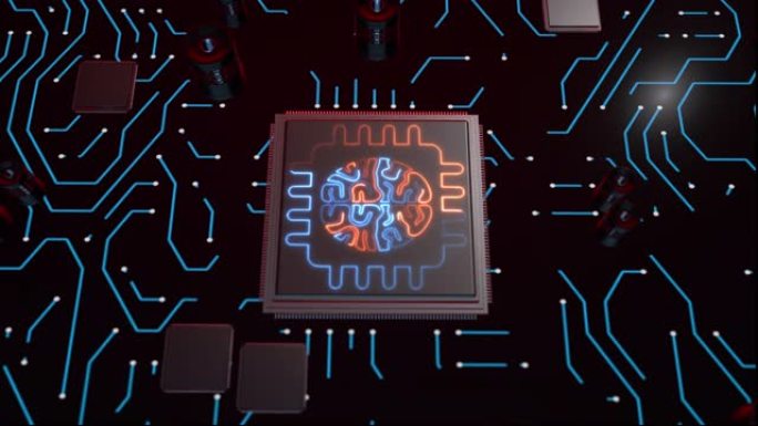 3D渲染AI人工智能技术CPU中央处理器单元芯片组印刷电路板上的电子和技术概念，3d渲染