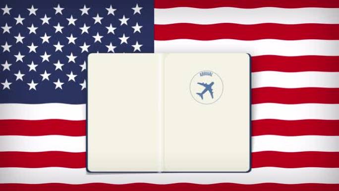 美国护照和国旗