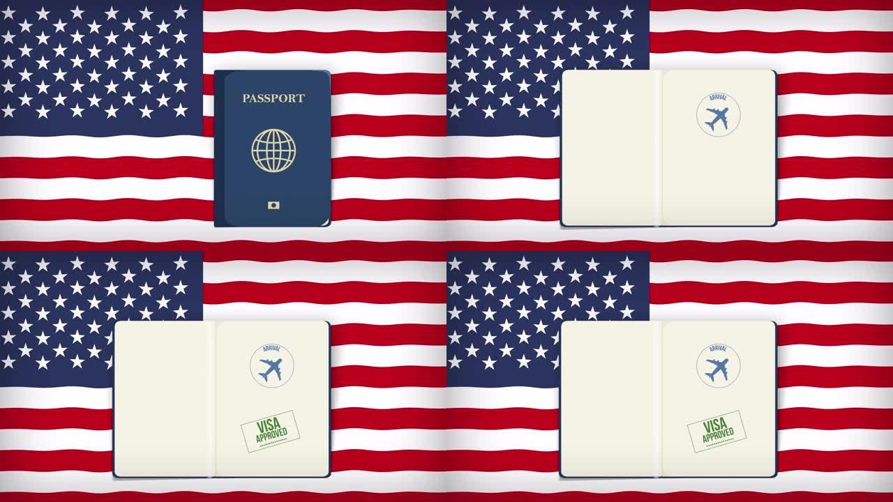 美国护照和国旗
