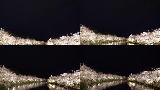 弘前公园樱花祭在春季的夜晚点亮