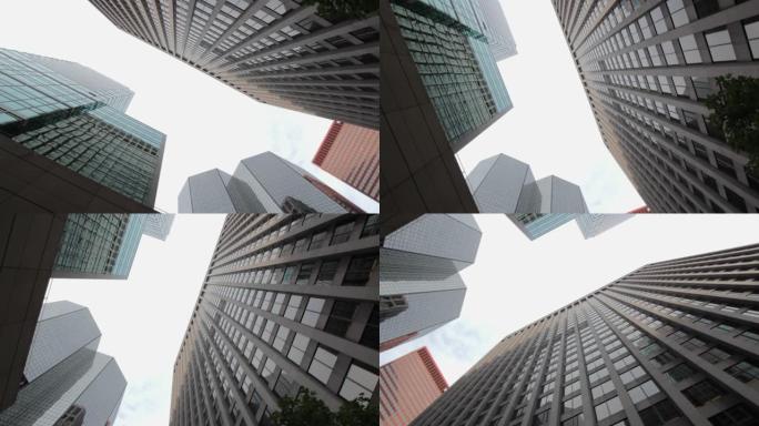 城市建筑的低角度视图与180度摄像机旋转高清
