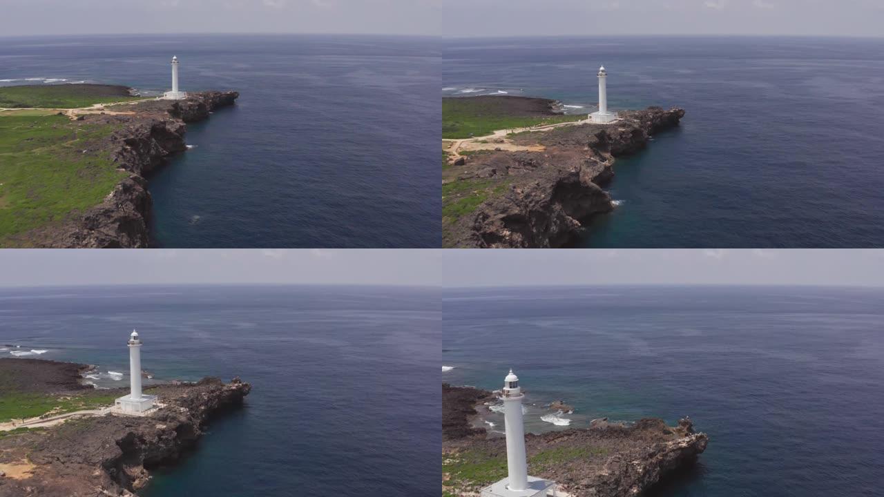 无人机空中赞帕角灯塔和悬崖线世界遗产冲绳日本