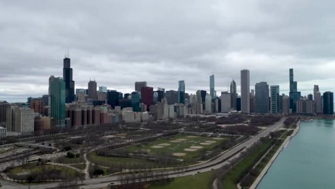 冠状病毒爆发期间芝加哥的鸟瞰图