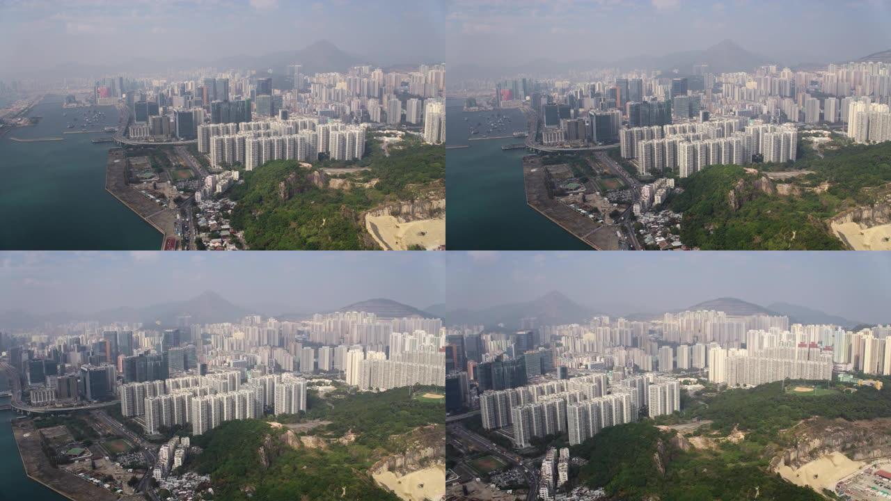 香港空中v133飞越茶果岭地区，享有市景