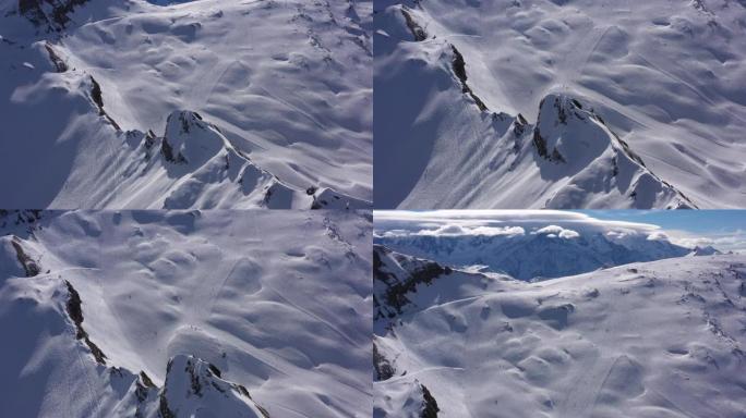 法国阿尔卑斯山滑雪者的航拍