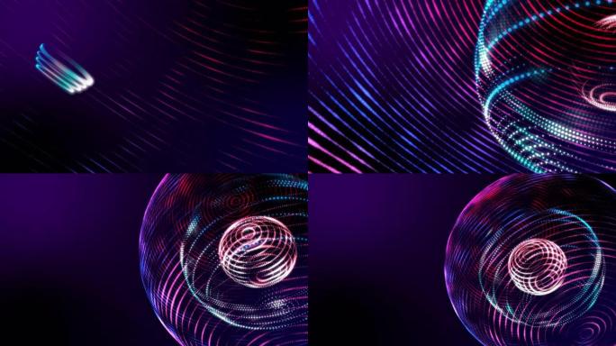 3D电动霓虹灯地球仪绕圈旋转，数字智能世界未来技术科学宽屏网络横幅背景。