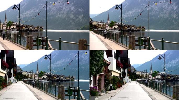 上奥地利州哈尔施塔特-达施泰因·萨尔茨卡默古特的哈尔施塔特村和哈尔施塔特湖的美丽风景与戏剧性的clo