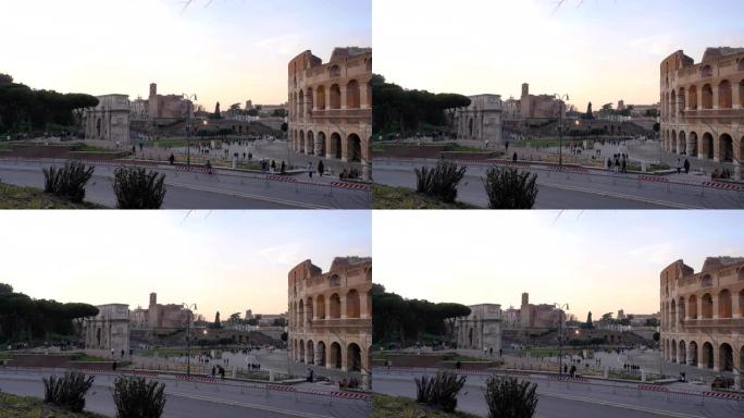 罗马日落期间的体育馆和君士坦丁拱门