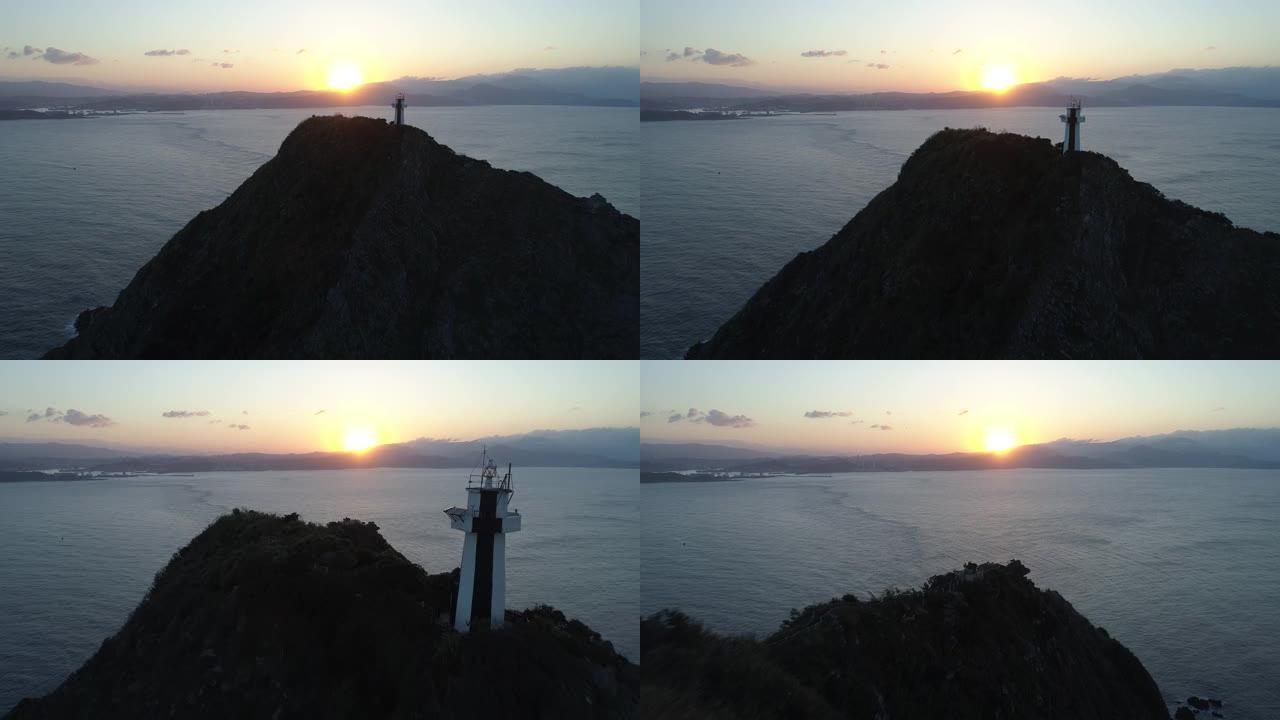 基隆岛灯塔海平面日落夕阳景色
