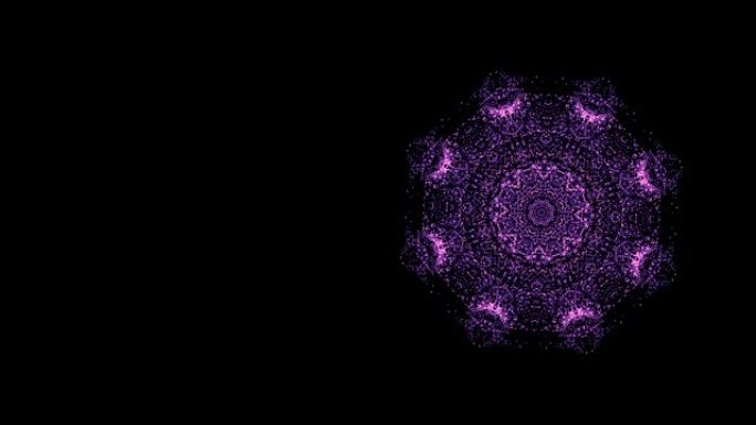 抽象紫色，万花筒图案在黑色背景上重复变宽和变窄的视频。