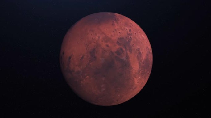 恒星背景下旋转行星火星的抽象动画。动画。美丽的红色星球火星表面有陨石坑。火星的结构和表面与地球相似