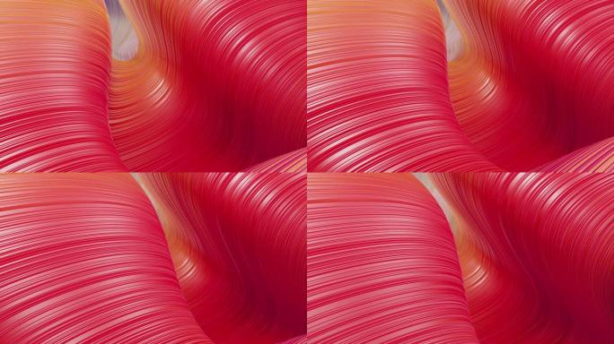 表面波浪的美丽抽象背景，红色黄色渐变，挤压线条作为条纹织物表面，在液体上有褶皱或波浪。4k环路。13