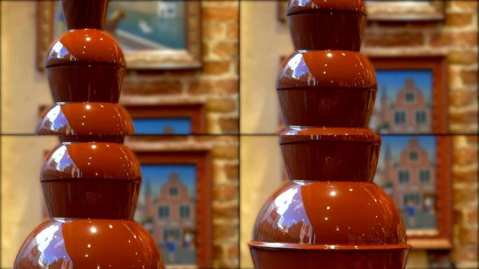 商店橱窗中的巧克力喷泉全景
