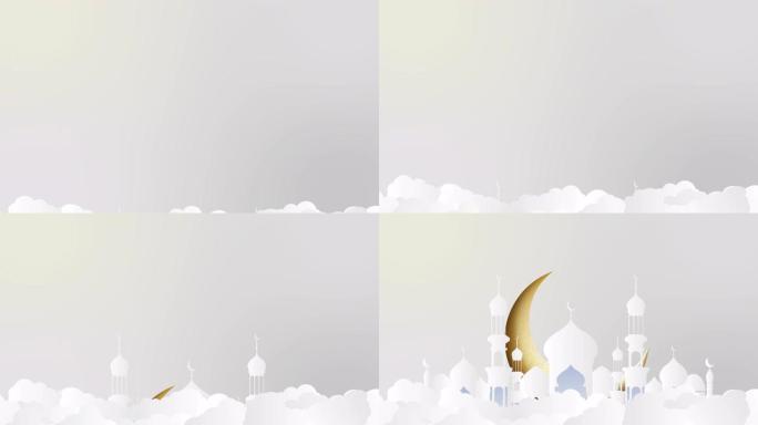 斋月卡里姆2020背景。剪纸4k，带清真寺和月亮，放置文字问候横幅