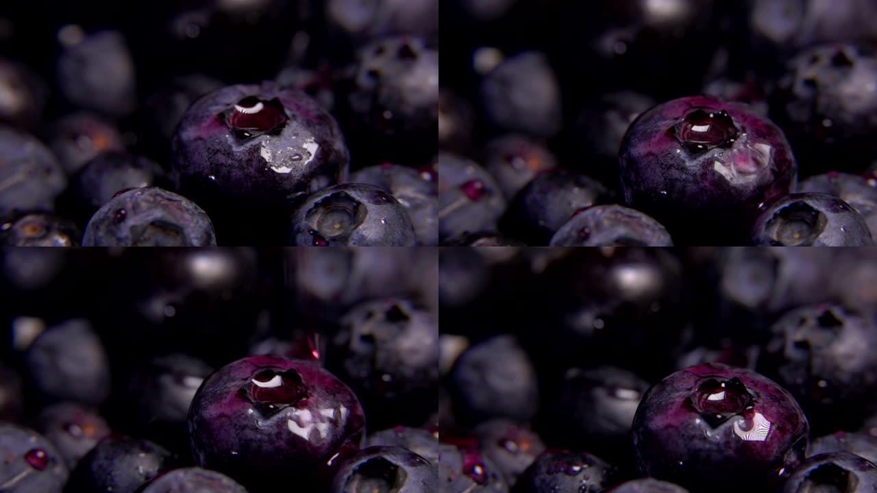 蓝莓上掉落的果汁滴关闭