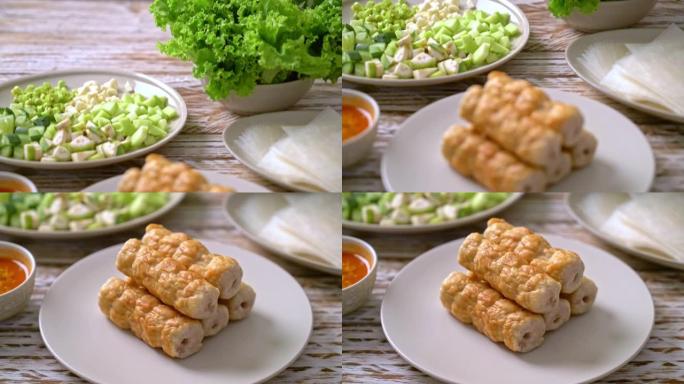 越南猪肉肉丸与vegetables wraps (南越南或Nham Due) -越南的传统美食文化